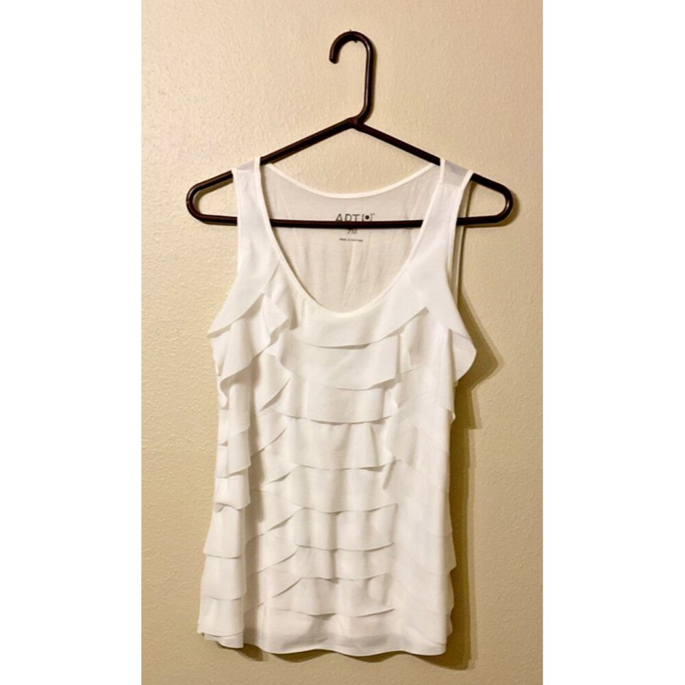 APT 9 Petite White Tank with Layered Ruffles Size P/M